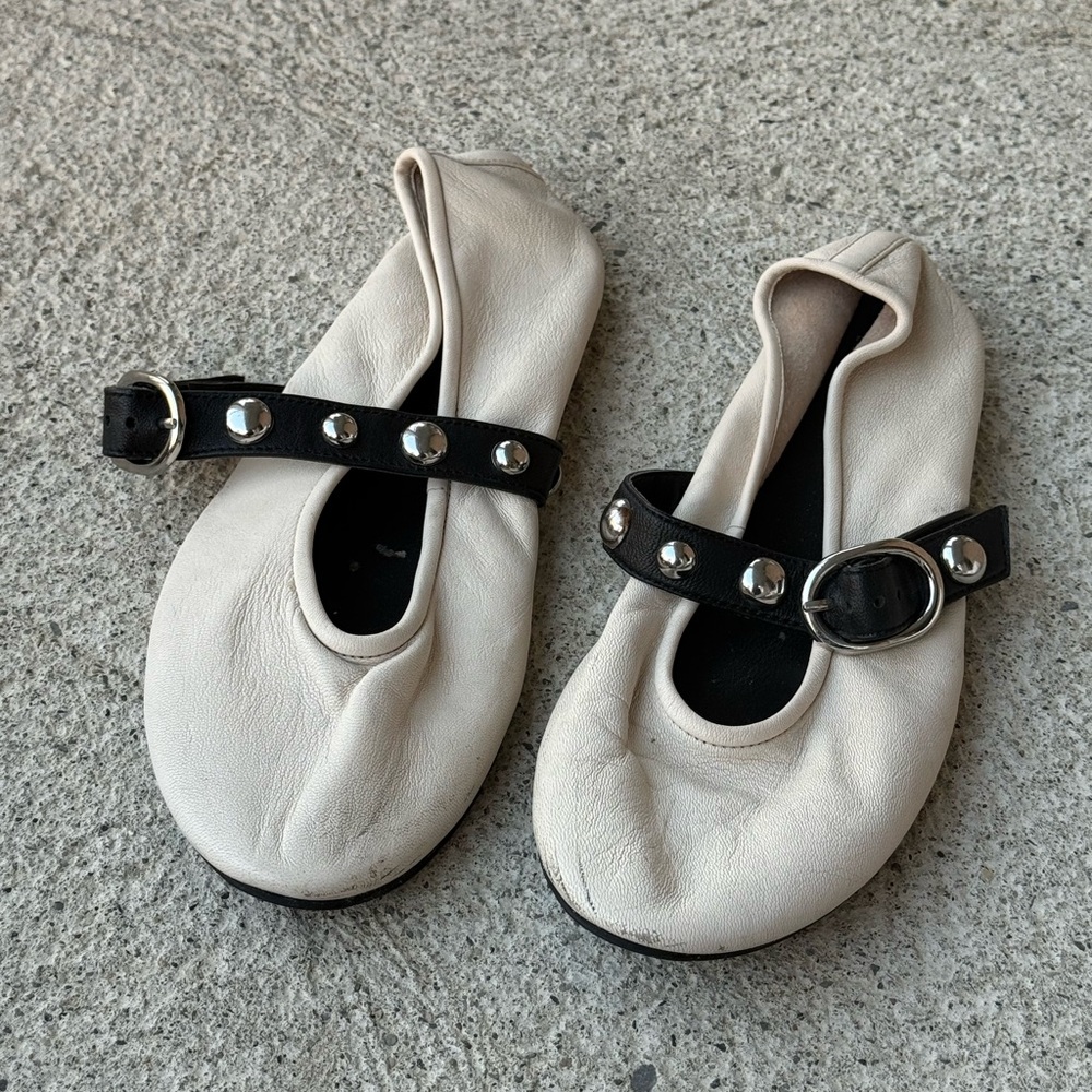 Zara White Ballerina Flat with Studded Strap